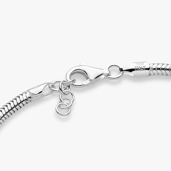 Miabella Italian Solid 3mm Snake Chain Bracelet for Women Men, Made in Italy