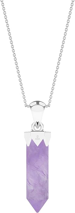 Hexagonal Shape Natural Gemstone Pendant Necklace for Women, Birthstone Jewelry Gifts for Her Birthday, Anniversary, Graduation (15x3.5mm, Bezel-Set)