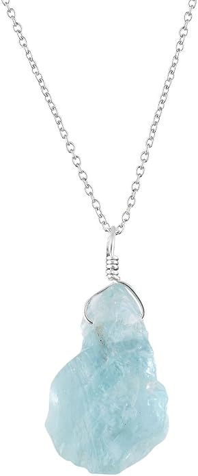 Raw Gemstone Dainty Pendant Necklace for Women, Natural Birthstone Handmade Jewelry, Healing Chakra Crystal, Silver Plated Chain 18" Birthday Gift for Her