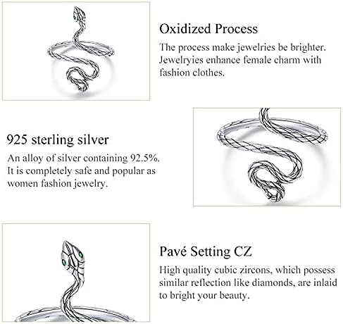 BISAER Evil Eye Ring Snake Ring 925 Sterling Silver Rings For Women Adjustable Octopus Cat Thumb Rings For Women Gothic Vintage Jewelry Gift