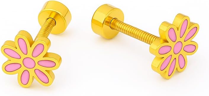18K Gold Plated Hypoallergenic Screw Flat Back Flower Earring