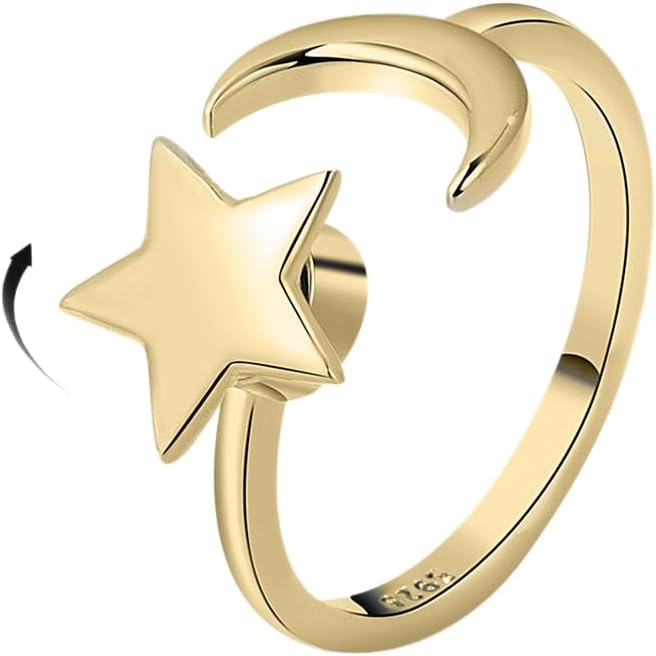Fidget Ring Anxiety Spinner Ring Open Adjustable Sunflower Star Moon Windmill Butterfly Rings Daisy Stress Relieving Fidget Women Cubic Zirconia Anti Stress Mood Rotate Inspirations Jewelry