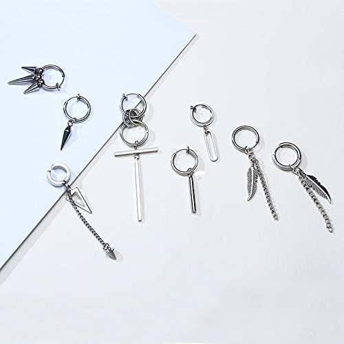 VNOX Unisex Vinatge Stainless Clip On Earrings Non Piercing Feather Charm Dangle Hinged Stud Earrings for Men Women Teen
