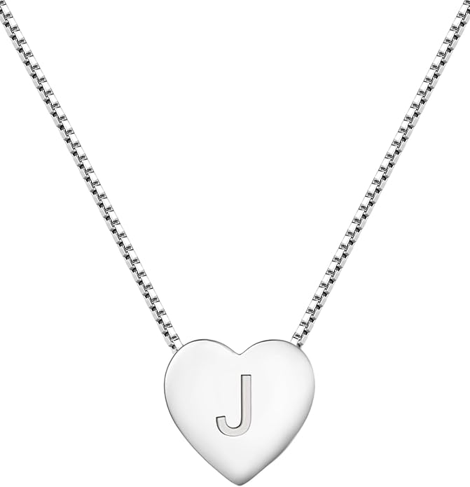 YL Initial Necklace 925 Sterling Silver Heart Letter Pendant A-Z Alphabet Cubic Zirconia Jewelry for Women