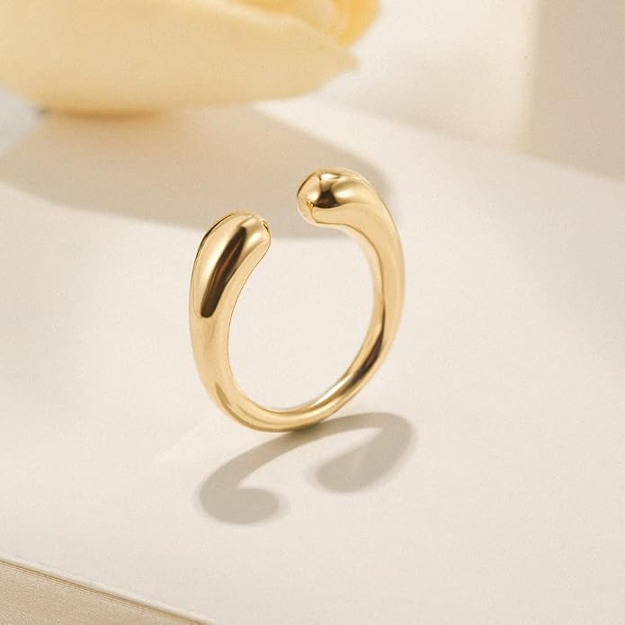 CIUNOFOR 14K Gold Plated Ring for Women Non Tarnish, Chunky Statement Stackable Rings, Bold Crossover Domed Band, Fit Size 6 to 10