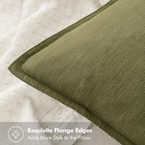 MIULEE Olive Green Boho Linen Pillow Covers 20x20 Inch Pack of 4 | Natural Decorative Throw Pillow Covers Soft Farmhouse Couch Pillowcases Modern Decors for Living Room Bed Sofa