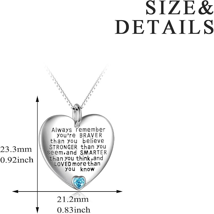 YFN Sterling Silver Always Remember You are Braver Than You Believe Jewelry Pendant Necklace Inspirational Gifts