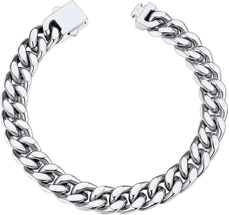 ChainsHouse Stainless Steel Cuban Link Bracelet for Men, 5mm/7mm/9mm/12mm Width, 7.5"/8.3"/9" Length, Black/18K Gold Plated Chain Wrist Bracelets for Men, with Gift Box