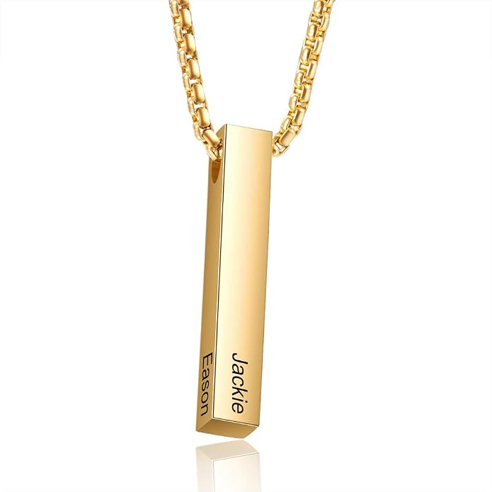 Personalized Men's Name Bar Necklace Engraved Initial Name Stainless Steel Vertical Bar Necklace for Father Husband Boyfriend Birthday