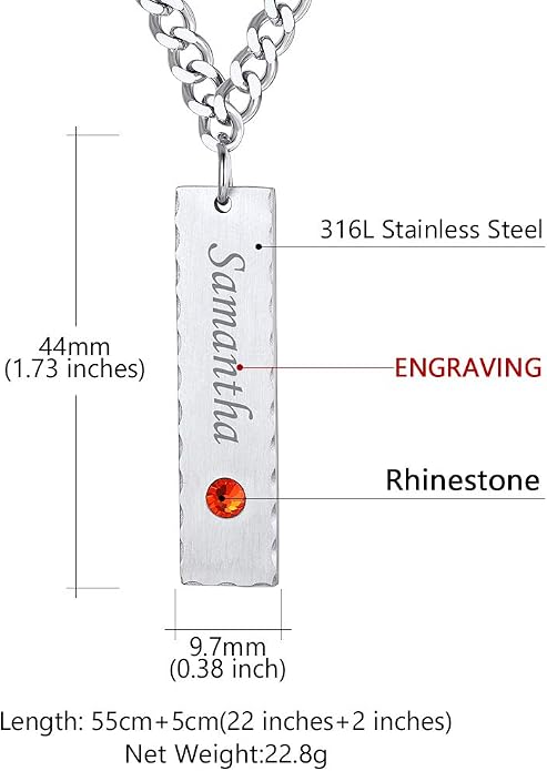 Custom4U Personalized Birthstone Bar Necklaces for Women, Custom Handmade Silver/Black/Gold Vertical Bar Pendants with 1-3 Names Engraved,Unique Memorial Necklace for Her