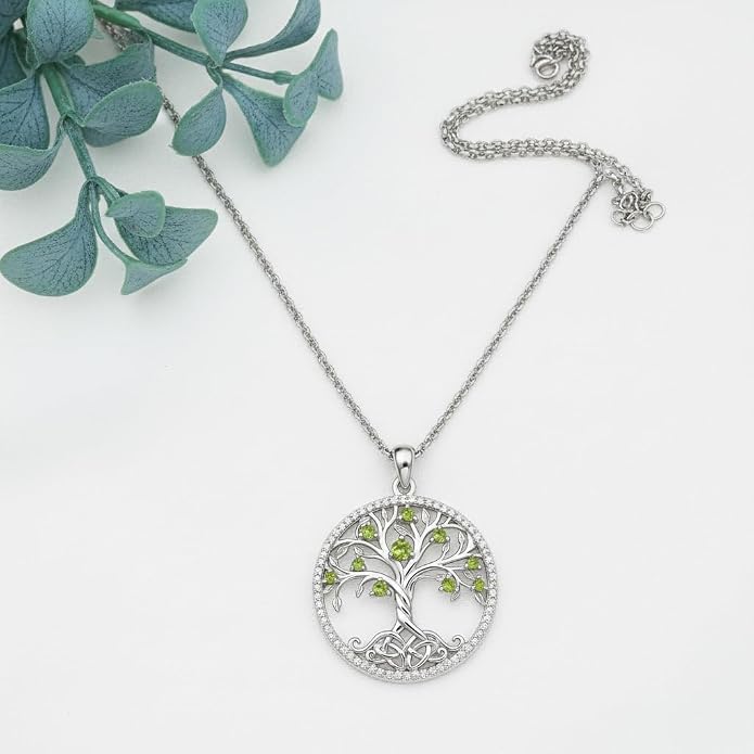 ONEFINITY Tree of Life Necklace 18k White Gold Plated Tree of Life Birthstone Pendant Necklace Birthstone Jewelry Anniversary Birthday Gifts for Women Men