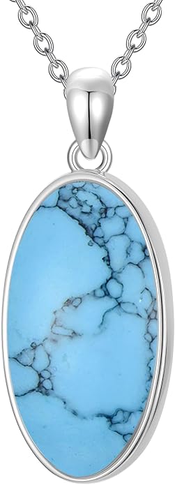 925 Sterling Silver Oval Moonstone/Turquoise Pendant Necklace, Dainty Necklace Jewelry Gifts for Women, with 18+2inch Chain