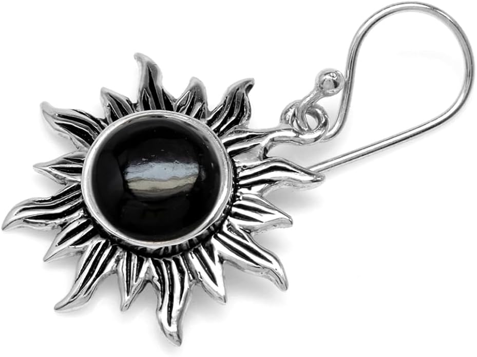 Silvershake 8mm Round Shape 925 Sterling Silver Sun Ray Inspired Dangle Hook Earrings