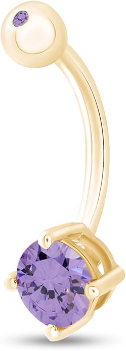 AFFY Round Shape Body Piercing Curved Barbells, Floating Navel Belly Piercing Button Premium Surgical Steel Ring in 14K Gold Over Sterling Silver