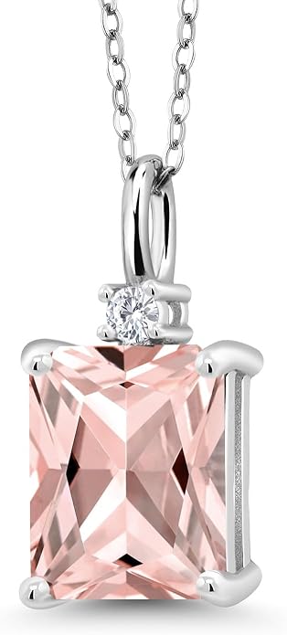 Gem Stone King 925 Sterling Silver Gemstone Birthstone Pendant Necklace for Women | Emerald Cut 10X8MM and Round 2MM | With 18 Inch Chain | Fine Jewelry for Her Mom Wife