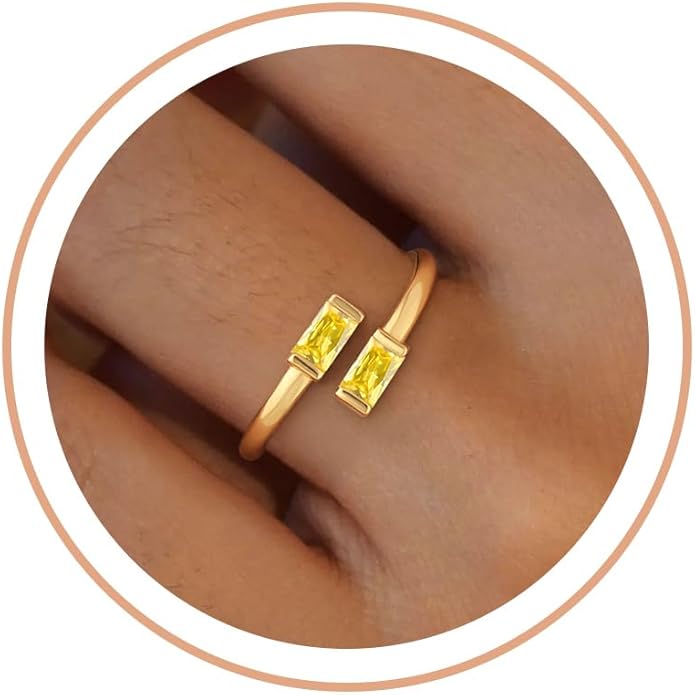 Honsny Gold Birthstone Rings for Women Non Tarnish 14K Gold Plated Adjustable Emerald Ring Cubic Zirconia Gemstone Promise Ring for Her Engagement Personalized Waterproof Jewelry Gifts for Birthday