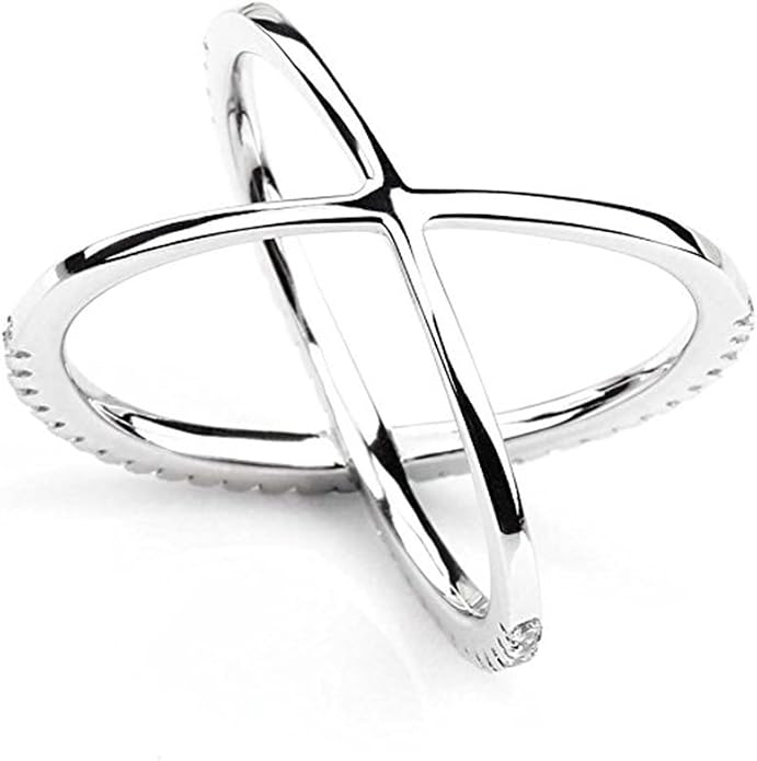 LEMON GRASS Womens Criss Cross Ring Diamond X Ring Micropave CZ Inlay 14K Rose Gold Plating Size 4 5 6 7 8 9 10