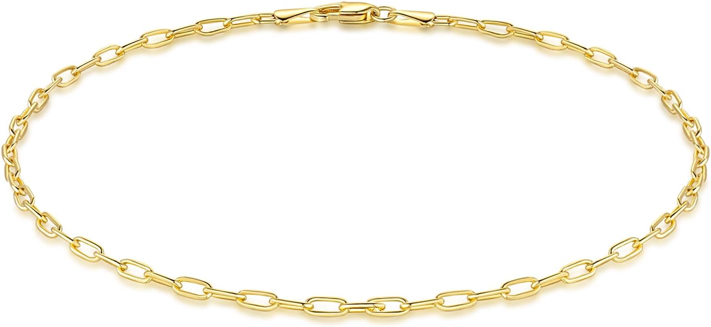 ERIN MARIE Gold Anklets for Women 14K Gold Ankle Bracelets for Women Paperclip Anklets for Womens Simple Beach Jewelry Paperclip Chain Ankle Bracelet 9/10/ 11 Inches