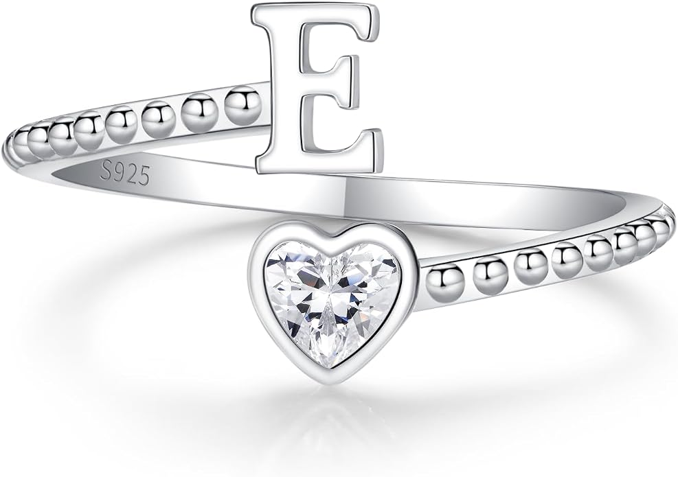 Step Forward 925 Sterling Silver Adjustable Initial Ring for Women | Non Tarnish Letter Rings for Lady | Alphabet Heart Thumb Rings | Capital Letter Jewelry Gifts