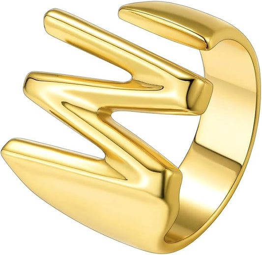 Suplight Nikel Free 18K Gold Plated Letter Rings, Fashion Monogram Jewelry Statement A-Z Wide Name Initial Alphabet Adjustable Open Ring for Women
