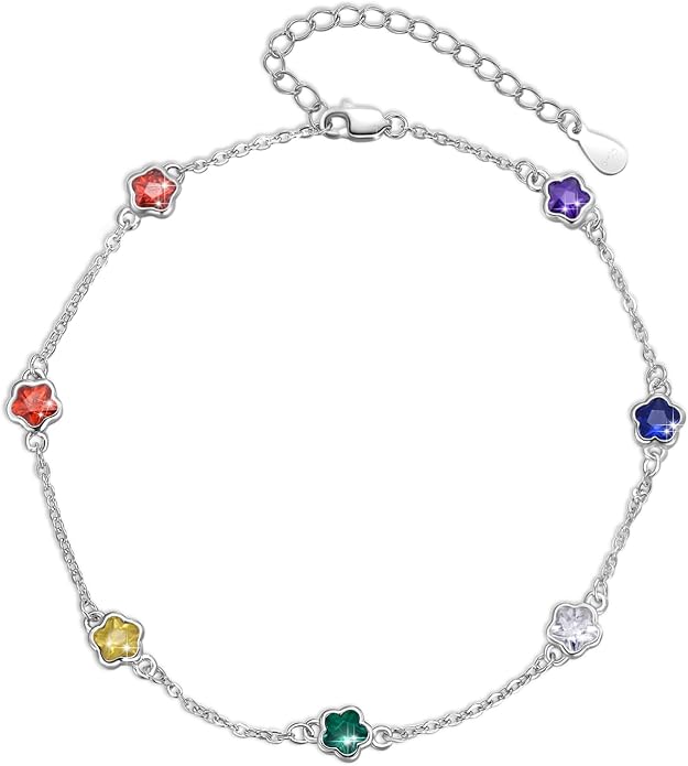 MEDWISE Sterling Silver Chakra Anklet 7 Chakra Beach Anklet Bracelet Link Chain Ankle Bracelet Gift for Women