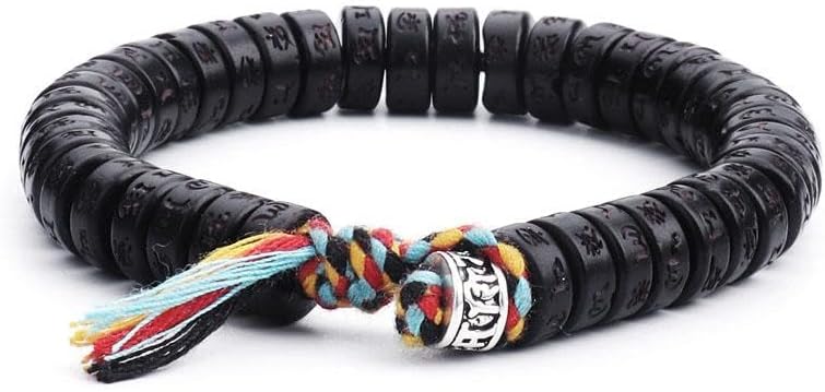 Buddha & Karma Coconut Shell Beads Om Mani Padme Hum Bracelet – Handmade Buddhist Bracelet for Protection, Spiritual Energy, and Inner Peace – Adjustable Meditation Wristband for Men & Women
