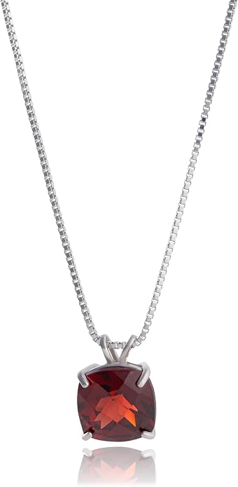MAX + STONE Cushion Cut Gemstone Necklace | 8mm Solitaire Birthstone Necklace for Women | Gemstone Pendant Necklaces with 18 inch Box Chain