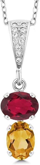 Gem Stone King 2-Stone Gemstone Birthstone Pendant Necklace for Women in 925 Sterling Silver | Oval 8x6MM | 18 Inch Silver Chain | Fine Jewelry for Her Mom Wife