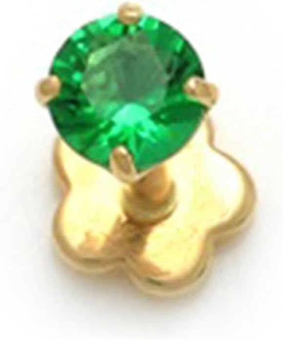 AVORA 14K Yellow/White Gold 3mm Round Simulated Diamond (0.1 carat) Cartilage Piercing Flat Back Earring Body Jewelry (18 Gauge) - Emerald, Ruby, Amethyst, Sapphire, Sim. Diamond