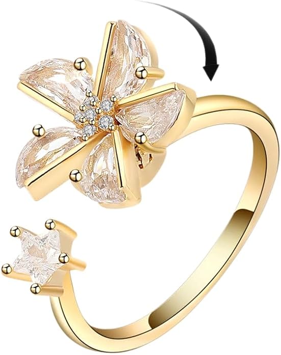 Fidget Ring Anxiety Spinner Ring Open Adjustable Sunflower Star Moon Windmill Butterfly Rings Daisy Stress Relieving Fidget Women Cubic Zirconia Anti Stress Mood Rotate Inspirations Jewelry