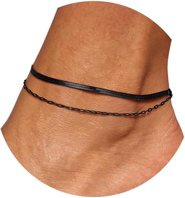 U7 Silver/Gold Ankle Bracelets for Women Layered Chain Anklets Stainless Steel Waterproof Summer Beach Anklet Cham, Adjustable 8.5"-10.5"