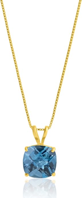 MAX + STONE Cushion Cut Gemstone Necklace | 8mm Solitaire Birthstone Necklace for Women | Gemstone Pendant Necklaces with 18 inch Box Chain