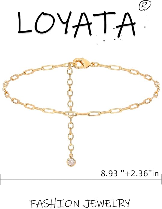 LOYATA Dainty Ankle Bracelet,14K Gold Plated Tiny Bead Anklet Dainty White Cubic Zirconia Cross Tassel Foot Chain Cute Lucky Moon Evil Eye Foot Jewelry Boho Anklets for Women