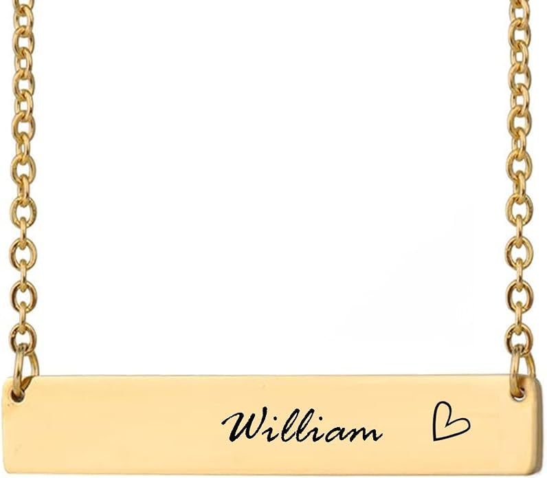 HUAN XUN Custom Bar Necklace Personalized Engraved Name Bar Necklace for Women Customized Stainless Steel Heart Pendant Bar Jewelry Gift for Her Mother Day Christmas