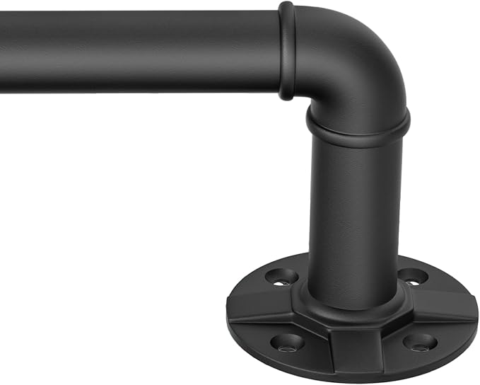 DOJUWIN Industrial Heavy Duty 1 Inch Blackout Black Curtain Rod 32-48 Inch | Wrap Around for Windows, Indoor/Outdoor Room Divider