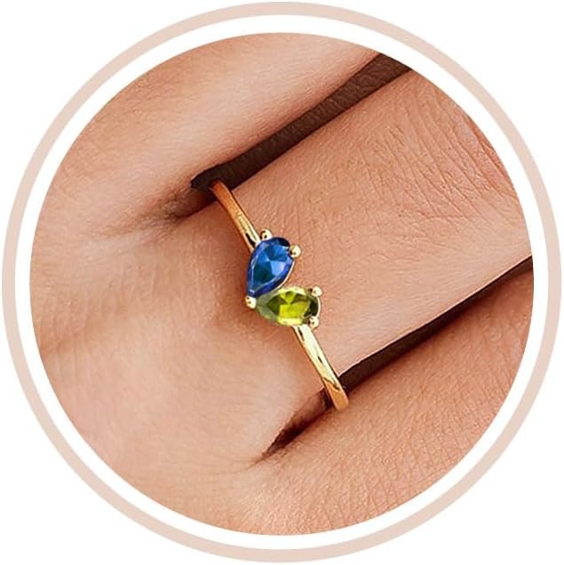 Mothers Day Gifts Gold Heart Birthstone Rings for Women Non Tarnish Stackable Pinky Ring Dainty 14K Gold Plated CZ Gemstone Ring Wedding Promise Ring Birthday Jewelry Gift for Mom