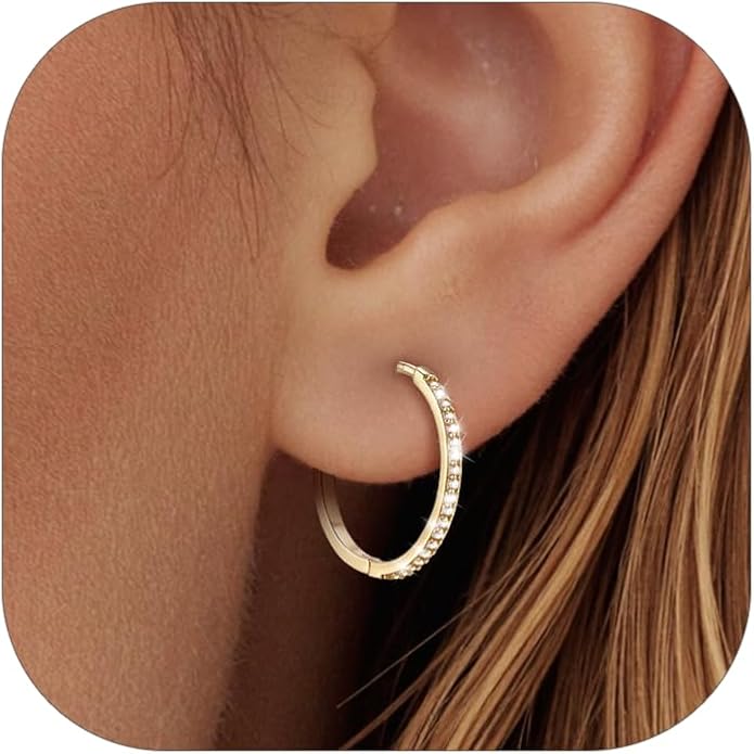 PROSTEEL Hoop Earrings for Women, Huggie Hoop with 925 Sterling Silver Post, 8/10/12/14/16/18/20mm Small Huggie Hoops, 14K Gold Plated/Silver/Black/Rose Gold Hypoallergenic Earrings Jewelry