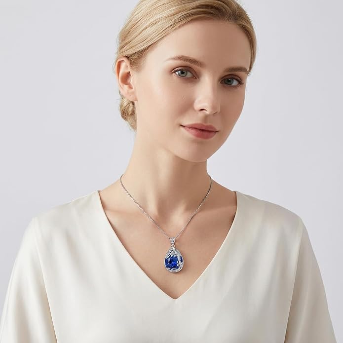 Teardrop Moonstone Necklace for Women Tree of Life/Filigree Birthstone Pendant Necklace Jewelry