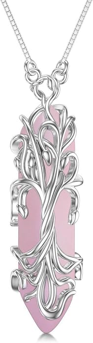 Healing Crystal Necklace 925 Sterling Silver Sunflower/Tree of Life Wrapped Pendant Reiki Energy Jewelry for Women