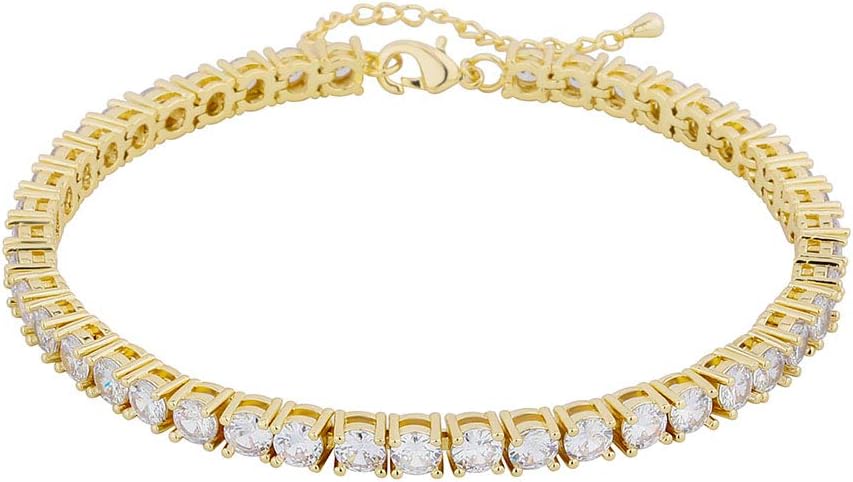 TOPGRILLZ Tennis Ankle Bracelet Gold Anklet Adjustable with Extension 14K Gold Plated Iced out Diamond 3-6mm Fashion Stylish Foot Jewelry for Women