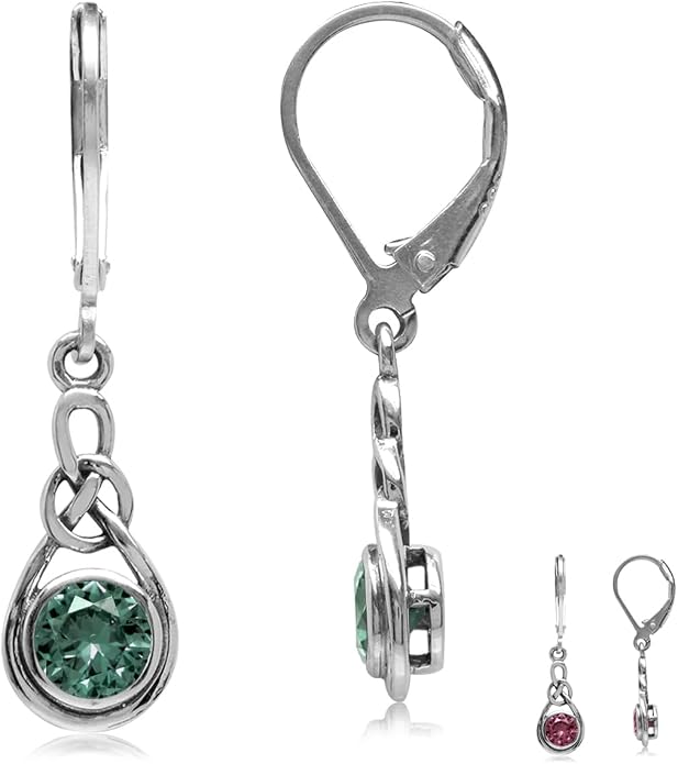 Silvershake Genuine Gemstone Irish Celtic Knot Drop Dangle Earrings