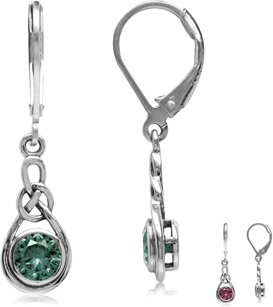 Silvershake Genuine Gemstone Irish Celtic Knot Drop Dangle Earrings