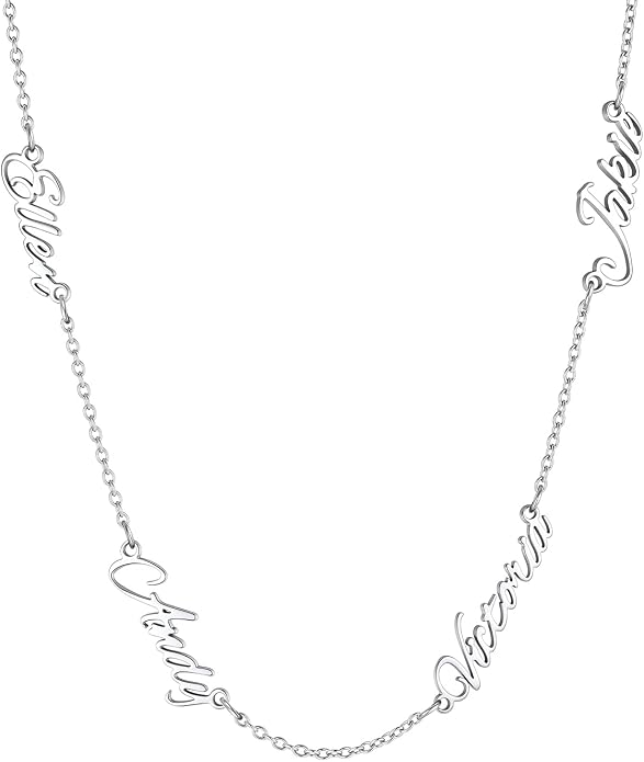Custom4U Custom Name Necklace for Women, Personalized 1-5 Name Necklace, Sterling Silver/Stainless Steel 14K Gold Plated Nameplate Necklaces, Gift for Mom Wife Anniversary Birthday with Box