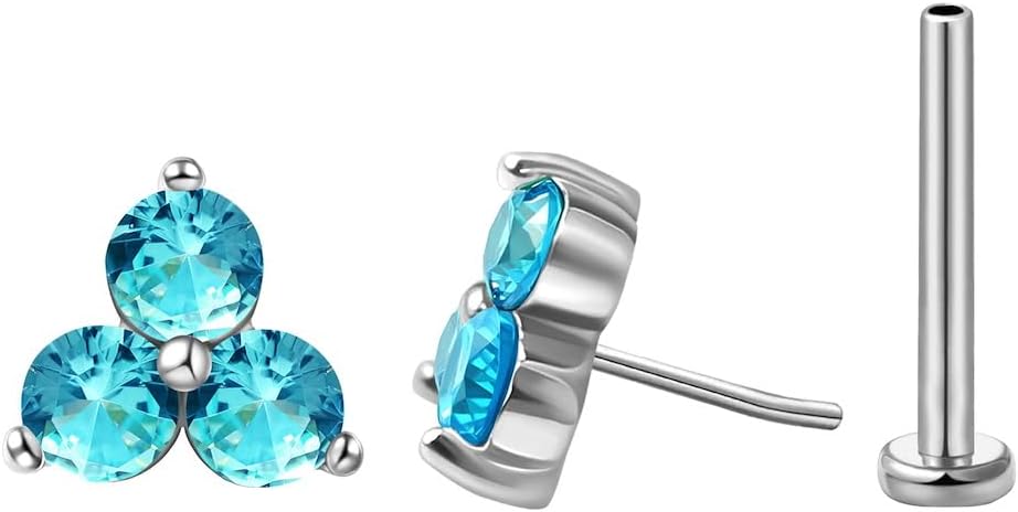 FANSING Cartilage Earring Tragus Stud Trio CZ Stone Flat Back Earring for Helix Conch Threadless Push Pin Labret Stud