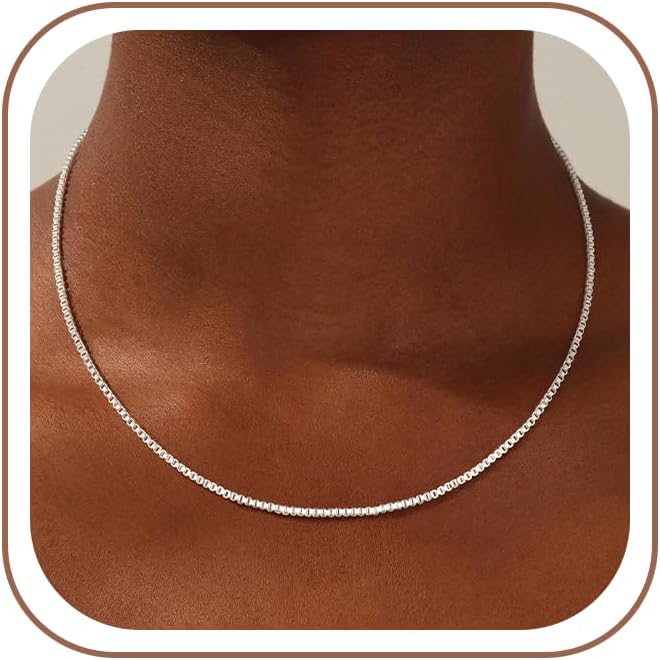 925 Sterling Silver Box Chain Necklace for Women - 1mm/1.5mm/2mm Italian Chains Jewelry Gifts for Women Mom Girlfriend 16 18 20 22 Inch