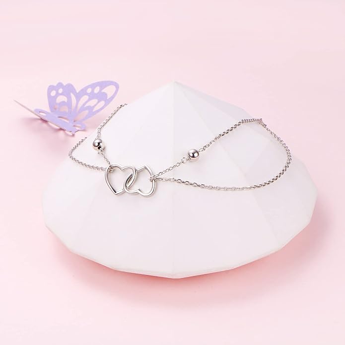 Alphm Anklet for Women S925 Sterling Silver Adjustable Foot Evil Eye Starfish Heart Bead Butterfly Celtic Knot Cross Multilayer Layered Ankle Bracelet Jewelry