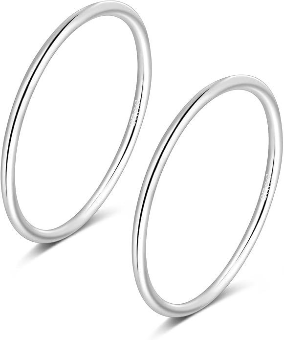 CANDYFANCY 925 Sterling Silver 1.2mm Stacking Midi Thin Rings Thumb Pinky Ring Stack Knuckle Rings for Women Band Ring Size 2.5-8.5