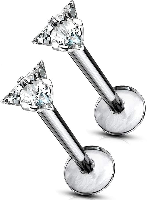 Forbidden Body Jewelry 16 g Titanium Internally Threaded CZ Triangle Flat Back Piercing Stud Earring, Helix, Cartilage, Labret, Monroe for Women or Men