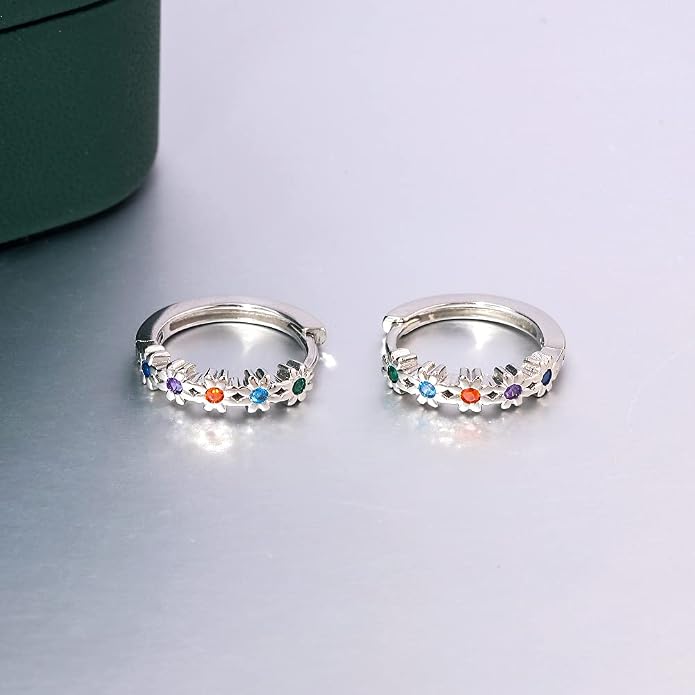 CiNily Small Hoop Earrings for Women Girls Flower Cubic Zirconia Huggie Earrings Hypoallergenic 14K Yellow Gold Plated Cartilage Earrings