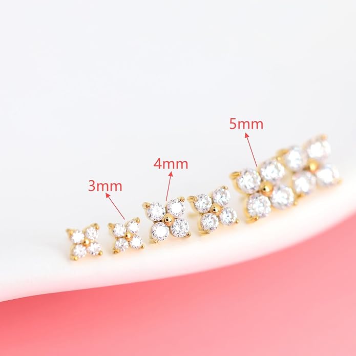 FANSING CZ Flower Internally Threaded Flat Back Earring Labret Stud for Cartilage Tragus Helix Conch